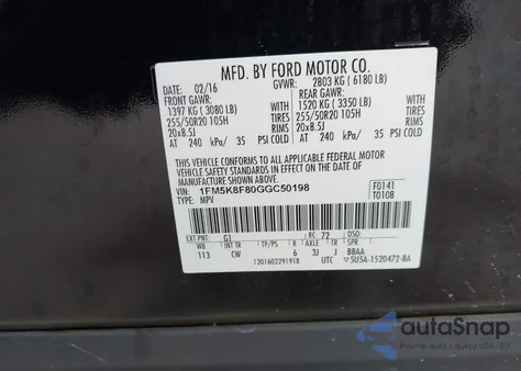 2016 Ford Explorer Limited from USA, damaged, VIN 1FM5K8F80GGC50198